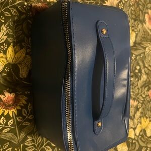 Blue Leather Travel Cosmetic Bag